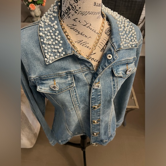 🆕 Berek Paris Pearls & Rhinestones Paris Denim Jacket - Picture 15 of 17